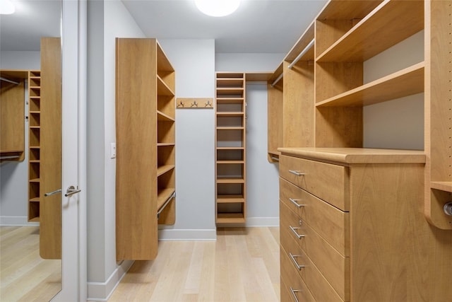 spacious closet featuring light hardwood / wood-style flooring