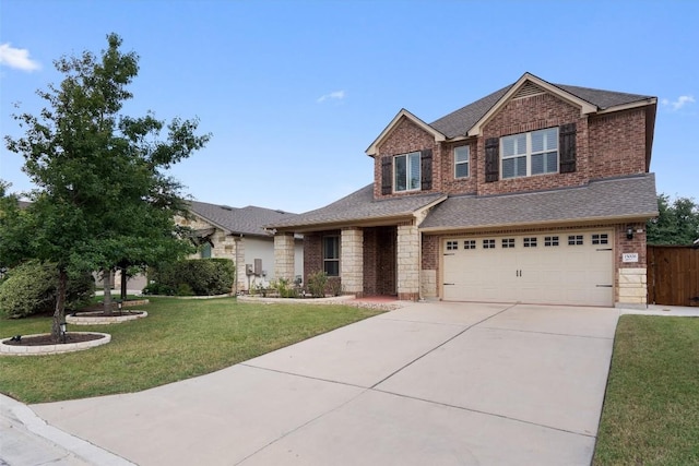 view of front facade with a garage and a front lawn