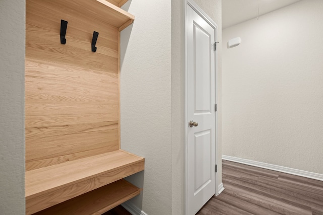 mudroom with hardwood / wood-style floors