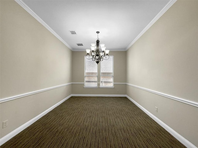 unfurnished room with a notable chandelier and ornamental molding