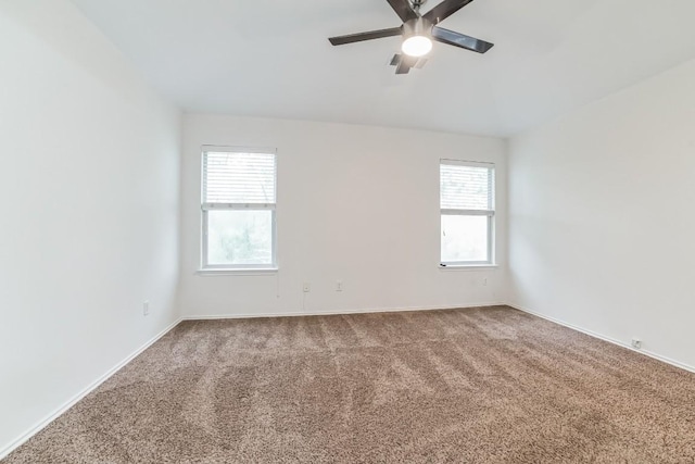 carpeted empty room with ceiling fan and a healthy amount of sunlight