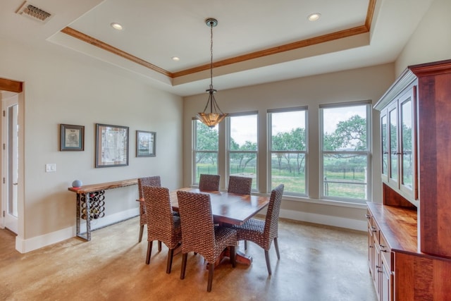 dining space featuring a wealth of natural light and a raised ceiling