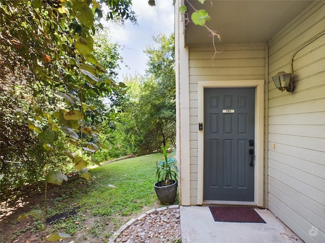 property entrance featuring a yard