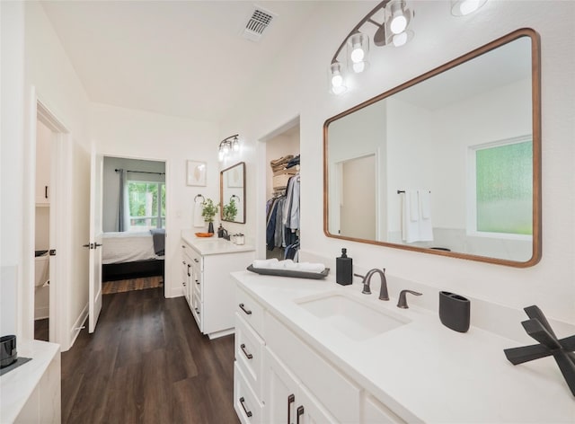 bathroom featuring vanity and hardwood / wood-style floors