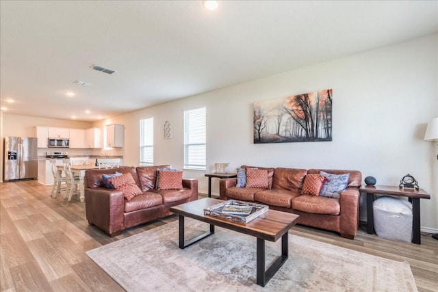 living room with light wood-type flooring