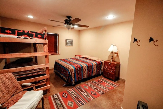 bedroom with carpet flooring and ceiling fan