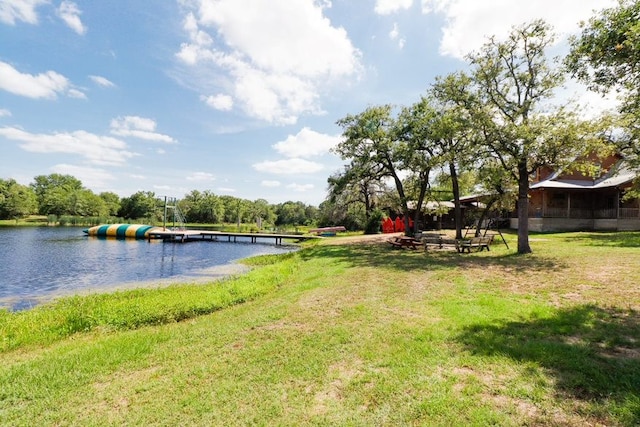 view of yard with a water view