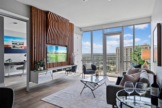 living room with hardwood / wood-style floors