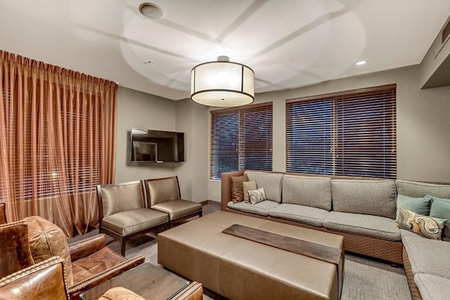 living room featuring recessed lighting