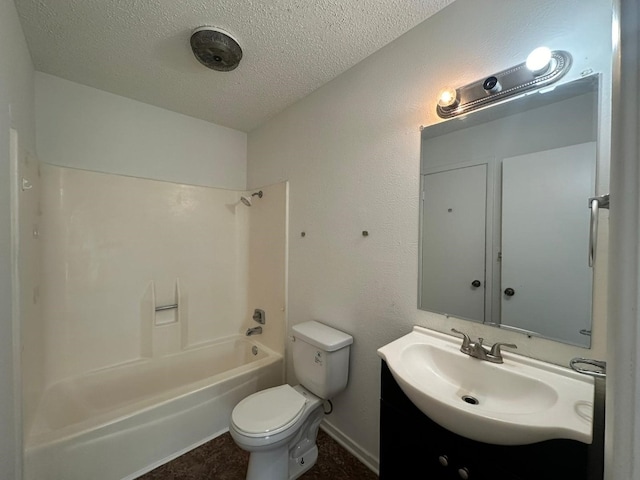 full bathroom featuring vanity, toilet, a textured ceiling, and shower / bath combination