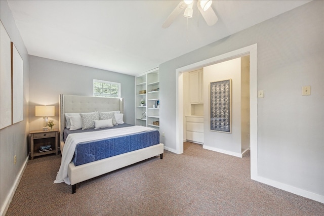 bedroom featuring carpet flooring and ceiling fan