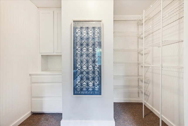 walk in closet featuring carpet flooring