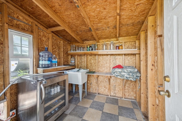 storage room with beverage cooler