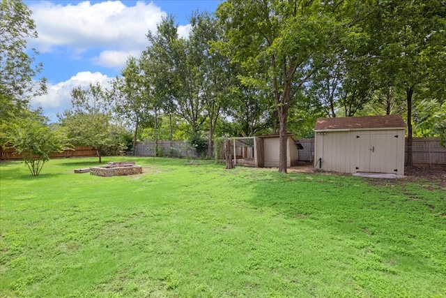 view of yard with a storage unit