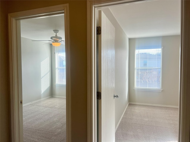 corridor with light colored carpet