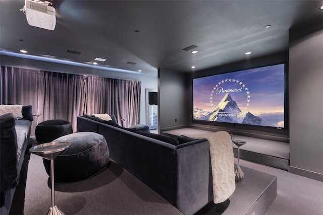 home theater with carpet