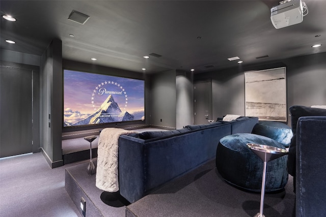 home theater room with carpet