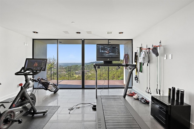 workout area with floor to ceiling windows