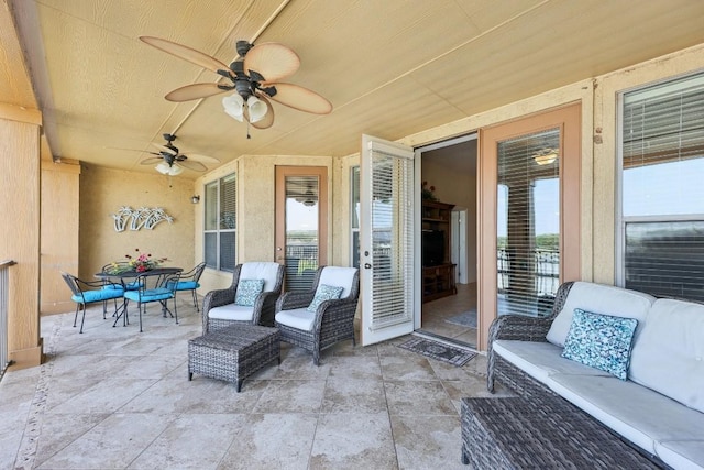 view of patio with an outdoor hangout area and ceiling fan