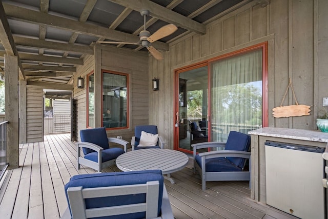 wooden terrace with ceiling fan