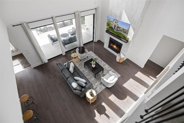 living room featuring dark hardwood / wood-style floors