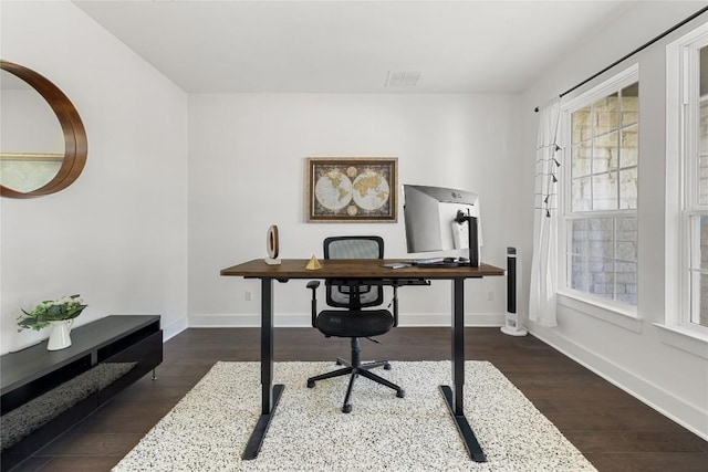 office space featuring dark hardwood / wood-style floors