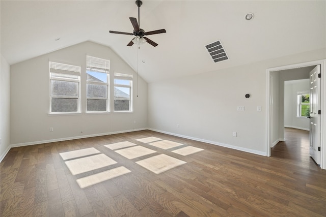 bonus room featuring lofted ceiling, ceiling fan, and hardwood / wood-style floors