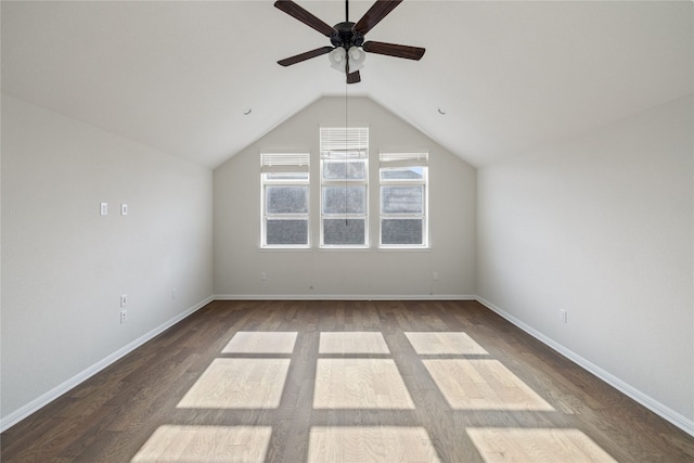 bonus room featuring wood-type flooring, lofted ceiling, and ceiling fan