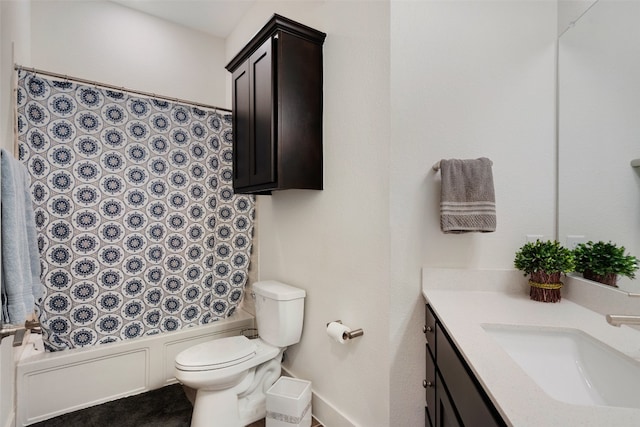 full bathroom featuring shower / tub combination, vanity, and toilet