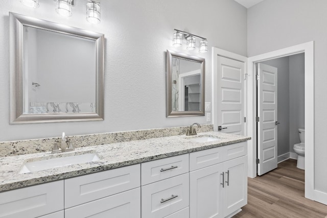 bathroom featuring vanity, toilet, and hardwood / wood-style floors