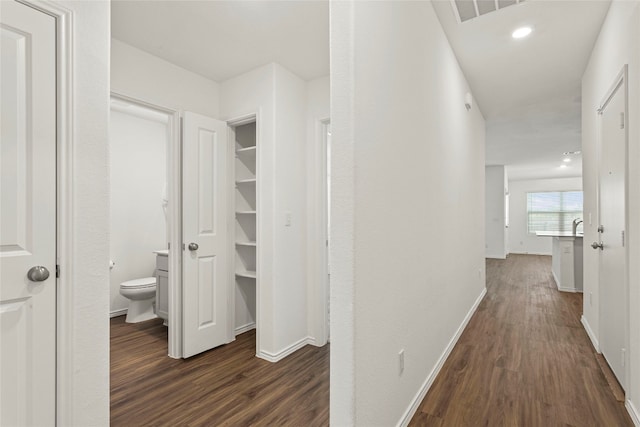 hall featuring dark wood-type flooring