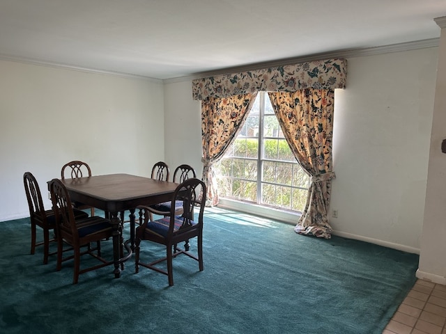 dining area featuring carpet and ornamental molding