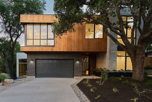 contemporary home featuring a garage