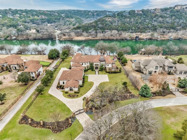 aerial view with a water view