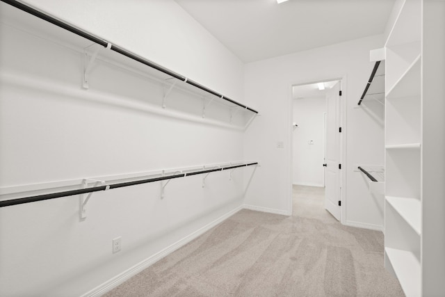 spacious closet featuring light carpet