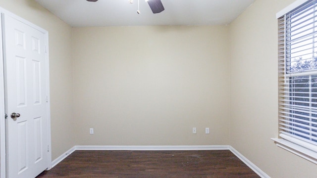 spare room with ceiling fan and hardwood / wood-style flooring