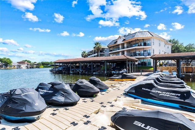 view of dock with a water view