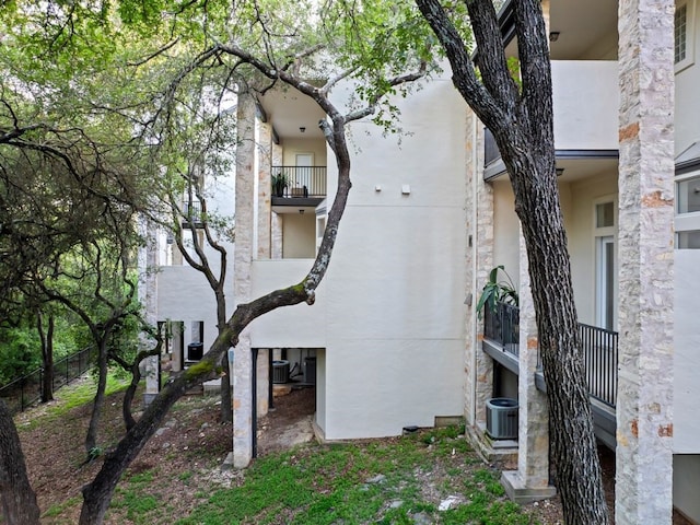 exterior space featuring central air condition unit