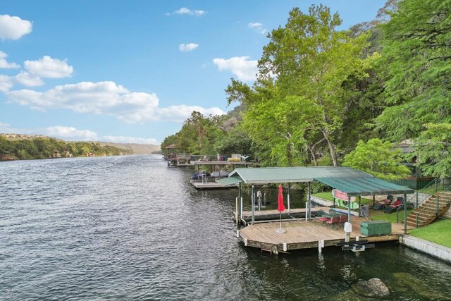 view of dock featuring a water view