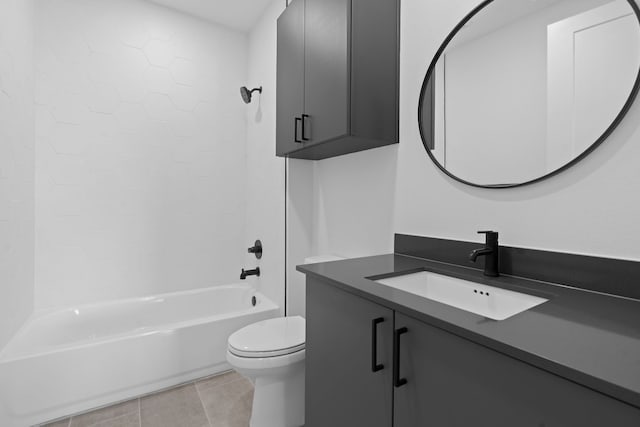 full bathroom featuring vanity, toilet, tile patterned floors, and shower / washtub combination