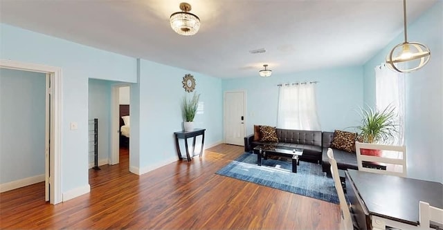 living room with hardwood / wood-style flooring