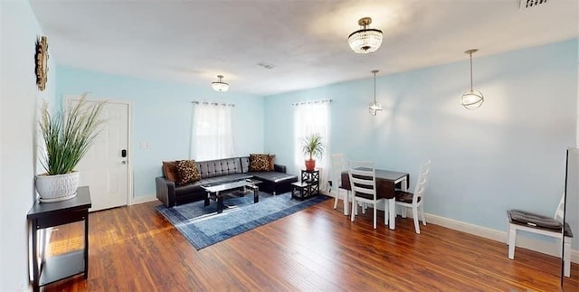 living room with hardwood / wood-style floors