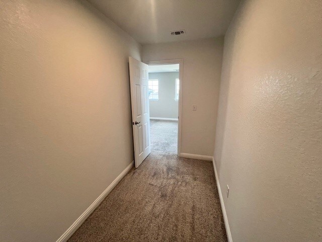 hallway with carpet flooring