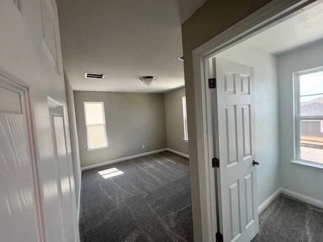 hall featuring carpet floors and plenty of natural light