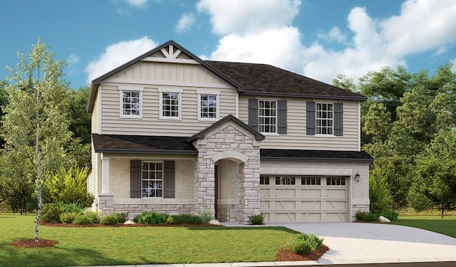 view of front of property with a garage and a front yard