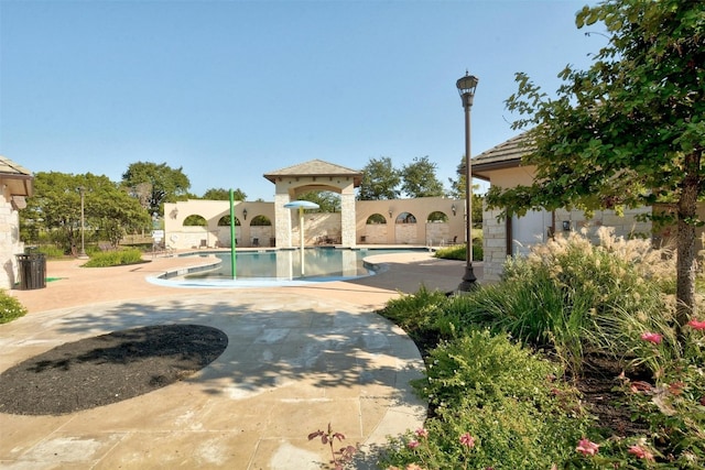 view of swimming pool featuring a patio