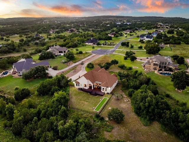 view of aerial view at dusk