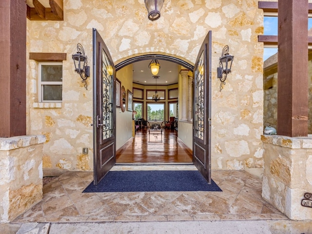 property entrance with french doors