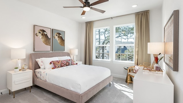 bedroom with carpet flooring and ceiling fan