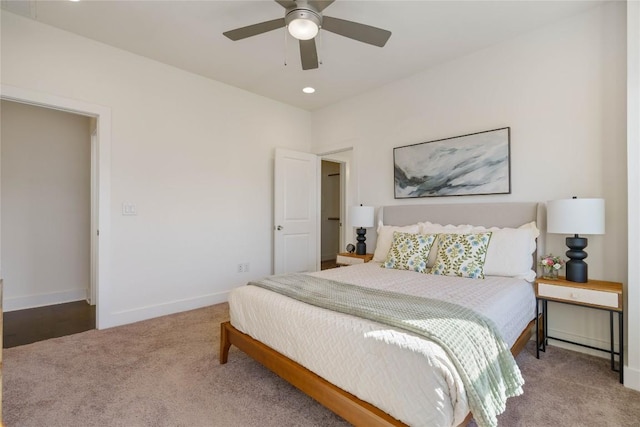 bedroom featuring carpet flooring and ceiling fan